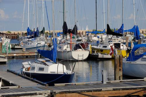 a bunch of boats docked in a harbor at Lakeview Gimli Resort in Gimli