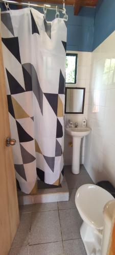 a bathroom with a toilet and a sink at Cabaña Apon Kuyen in Queule