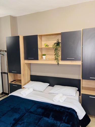 セレスにあるDowntown Comfy Studio 31のベッドルーム1室(大型ベッド1台、枕2つ付)