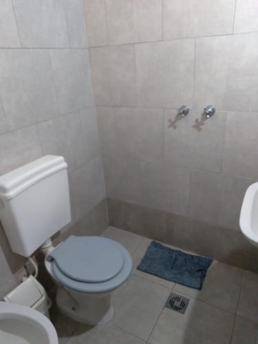 a bathroom with a white toilet and a shower at Departamentos Calamuchita in Santa Rosa de Calamuchita
