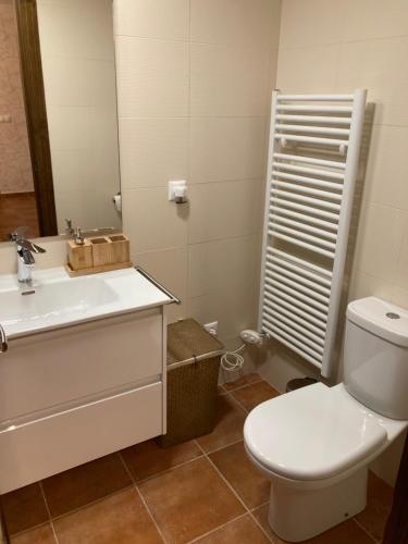 a bathroom with a toilet and a sink and a mirror at Esencia Cazorla in Cazorla