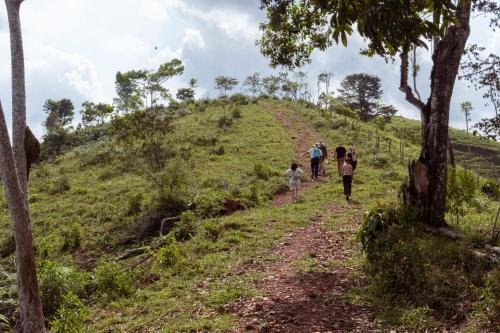 a group of people walking up a hill at Hotel Cacaobetulia in Maceo
