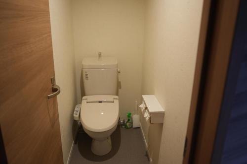 a small bathroom with a toilet and a sink at Alba HOTEL & Glamping in Nishinoura