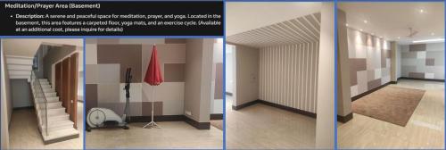 three different views of a room with a hallway at Teghs Hospitality - Entire Superior Villa Bungalow in Chandīgarh