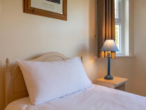 a bed with a white pillow and a lamp on a table at Aughrim Holiday Village No 11 by Trident Holiday Homes in Aughrim