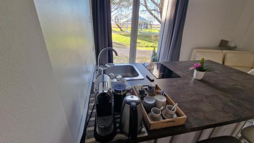 a kitchen with a counter with a sink and a counter sidx sidx sidx at Agriturismo Valle Ca' del Lovo in Carlino