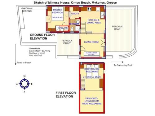 a floor plan of a house at Elysia House in Ornos