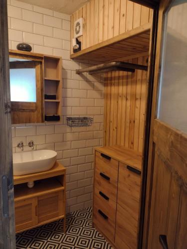 a bathroom with a sink and a toilet and a mirror at Holiday apartement Sentjur in Šentjur