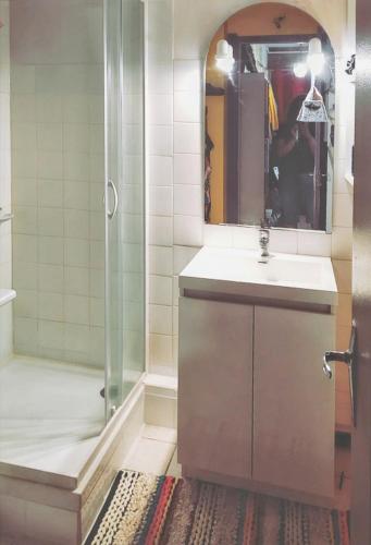 une salle de bain avec un lavabo et une douche dans l'établissement Appartement spacieux à Montpellier avec jardin, 78 m², à Montpellier