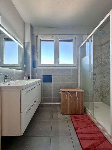une salle de bain avec un lavabo et une douche dans l'établissement Casa Ribot #10 - T4 pour 5 personnes - Proche Centre Ville, à Brive-la-Gaillarde