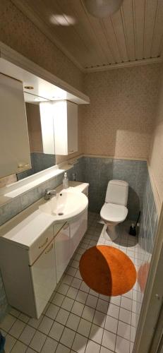 un bagno con lavandino e WC di Rauma Room's House 11 a Rauma