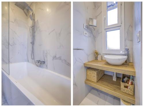 deux photos d'une salle de bain avec une baignoire et un lavabo dans l'établissement Maison Bianchi - Avenue Durante - Downtown Top floor, à Nice