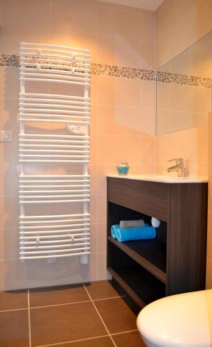 une salle de bain avec un lavabo et des toilettes dans l'établissement Auberge La Douce Montagne, à Allemont