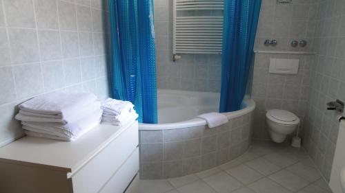 a bathroom with a tub and a toilet and a shower at Hotel Heiderhof in Obersteinebach