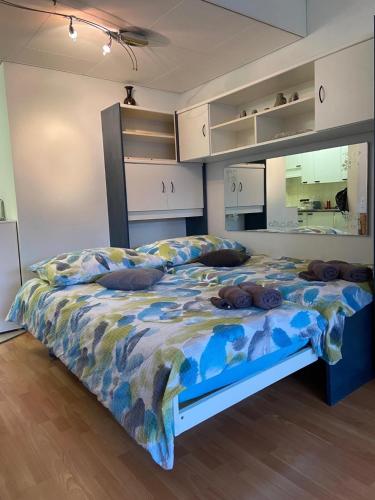 a bedroom with a bed with pillows on it at Ferienwohnung C13 in Orselina
