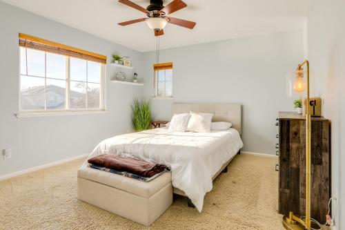 a bedroom with a bed and a ceiling fan at 4 Mi to UC Davis Updated Family Home! in Davis