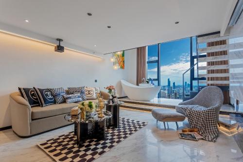 Ruang duduk di Kunming Hotel High Sky View Apartment