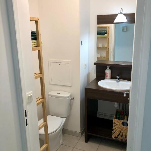 a bathroom with a toilet and a sink at Studio proche Disneyland Paris in Marne-la-Vallée