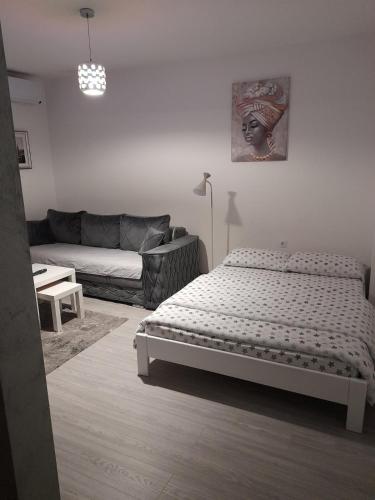 a living room with a bed and a couch at Smart Apartman in Bajina Bašta
