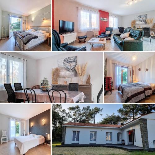 un collage de photos d'une maison dans l'établissement Maison tout confort avec jardin, à 1km de la plage, à Saint-Hilaire-de-Riez