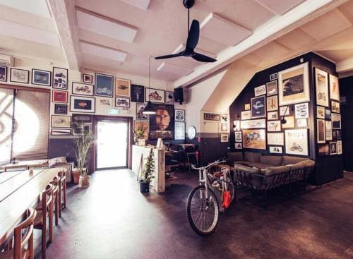 a room with a bike parked in the middle of it at Camperdown Cozy Corner 4 in Sydney