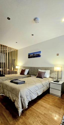 a bedroom with a large bed in a room at Cantinho do Auka - Studio in Aveiro