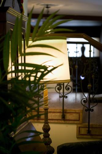 a lamp sitting next to a plant in a room at Astoria Hotel Italia in Udine