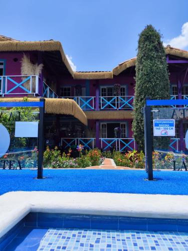 a view of the resort from the pool at Hotel Restaurante LA AZOTEA in El Cerrito