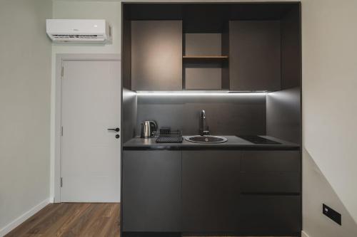 ポドゴリツァにあるMoon apartment 2のシンクとカウンタートップのあるキッチン