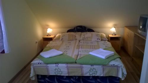 Un pat sau paturi într-o cameră la Pegazus Vendégház