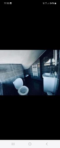 a bathroom with a toilet and a sink at La Belle Vie in Vartop