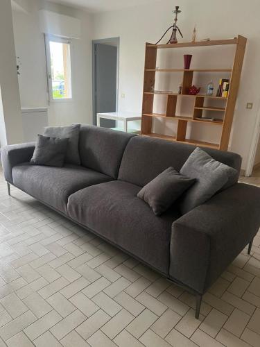 - un canapé gris dans le salon dans l'établissement T2 Toulouse proche Zenith, à Toulouse