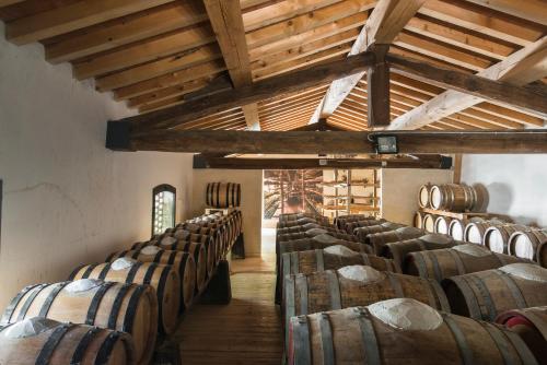 a room with rows of chairs in a wine cellar at Casavilla Rentals by Torre a Cona in Rignano sullʼArno
