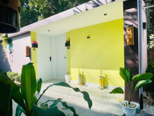 库克斯巴扎Sun Oasis Resort的前面有植物的黄色房子