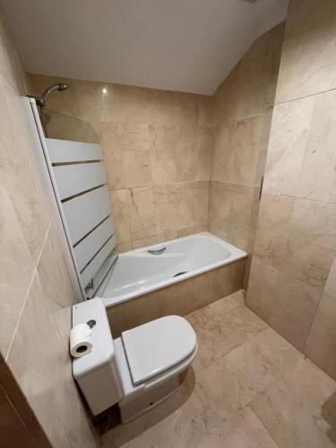 a bathroom with a toilet and a bath tub at Javea Port Penthouse in Jávea