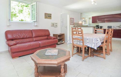 un salon avec un canapé en cuir et une table dans l'établissement Les Piboules, à Arles