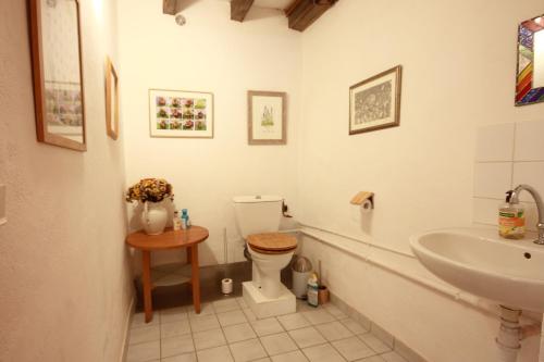 a bathroom with a toilet and a sink at Le Moulin de Pensol - Bed and Breakfast in Pensol