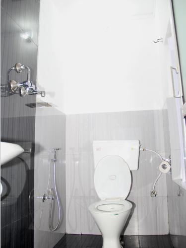 a bathroom with a toilet and a shower at Elbrus Home in Kathmandu