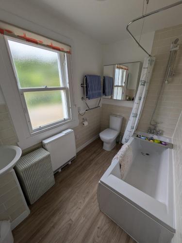 a bathroom with a sink and a toilet and a window at Tigh Grianach in Port Charlotte