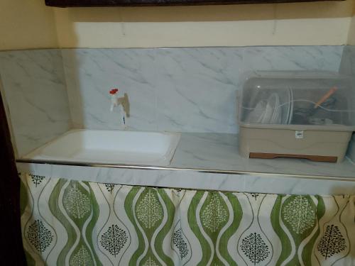 a bird sitting on a shelf next to a sink at Subangan Veranda in Burgos