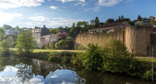 a view of a river in a town with buildings at Petite Maison médiévale in Parthenay