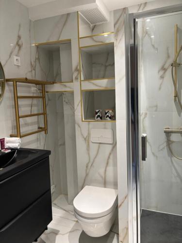 une salle de bain avec toilettes et douche dans l'établissement Studio Design mer, à Vallauris