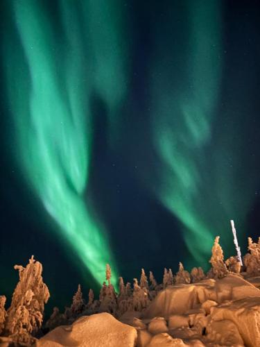 an image of the aurora borealis in the sky at Villa Havu A in Syöte