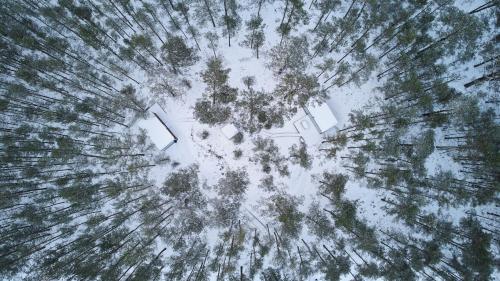 an overhead view of a snow covered yard with trees at ÖÖD Hötels Lohusalu LEIDA & ENNO in Laulasmaa