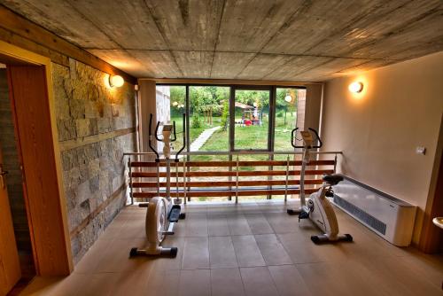 a gym with two dumbbells and a treadmill at Holiday Home Marta in Dobrevtsi