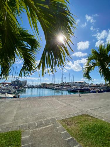 a view of a marina with boats in the water at Studio Atoumo Marine 5 in Saint-François