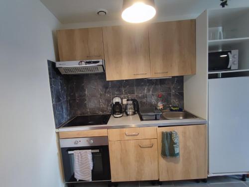 Il comprend une petite cuisine équipée d'une cuisinière et d'un évier. dans l'établissement le calme, à Bourges