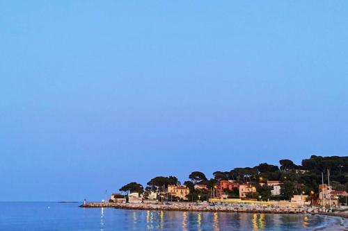 une petite île dans l'eau avec des maisons et des bateaux dans l'établissement Villa Cap D'Antibes- Seafront - Swimming pool -AC, à Antibes