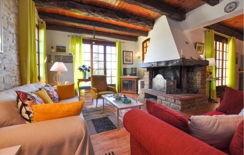 un salon avec un canapé et une cheminée dans l'établissement Gorgeous Home In Saint-Laurent-Du-Verdo, à Saint-Laurent-du-Verdon