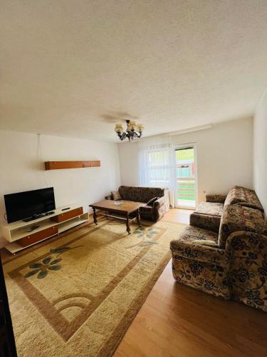 a living room with two couches and a coffee table at Lukare Apartman 1 in Novi Pazar